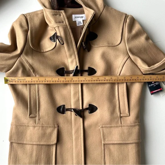 NWT St. John’s Bay Tan Wool Cashmere Blend Zip Toggle Jacket Coat Petite Large - Picture 5 of 8